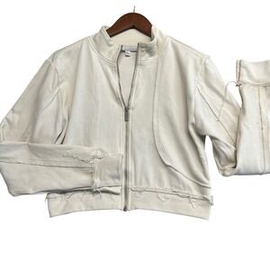 Women's Eleven by Venus Williams Cream Frayed Edge Ribbed Zip Up Jacket Large